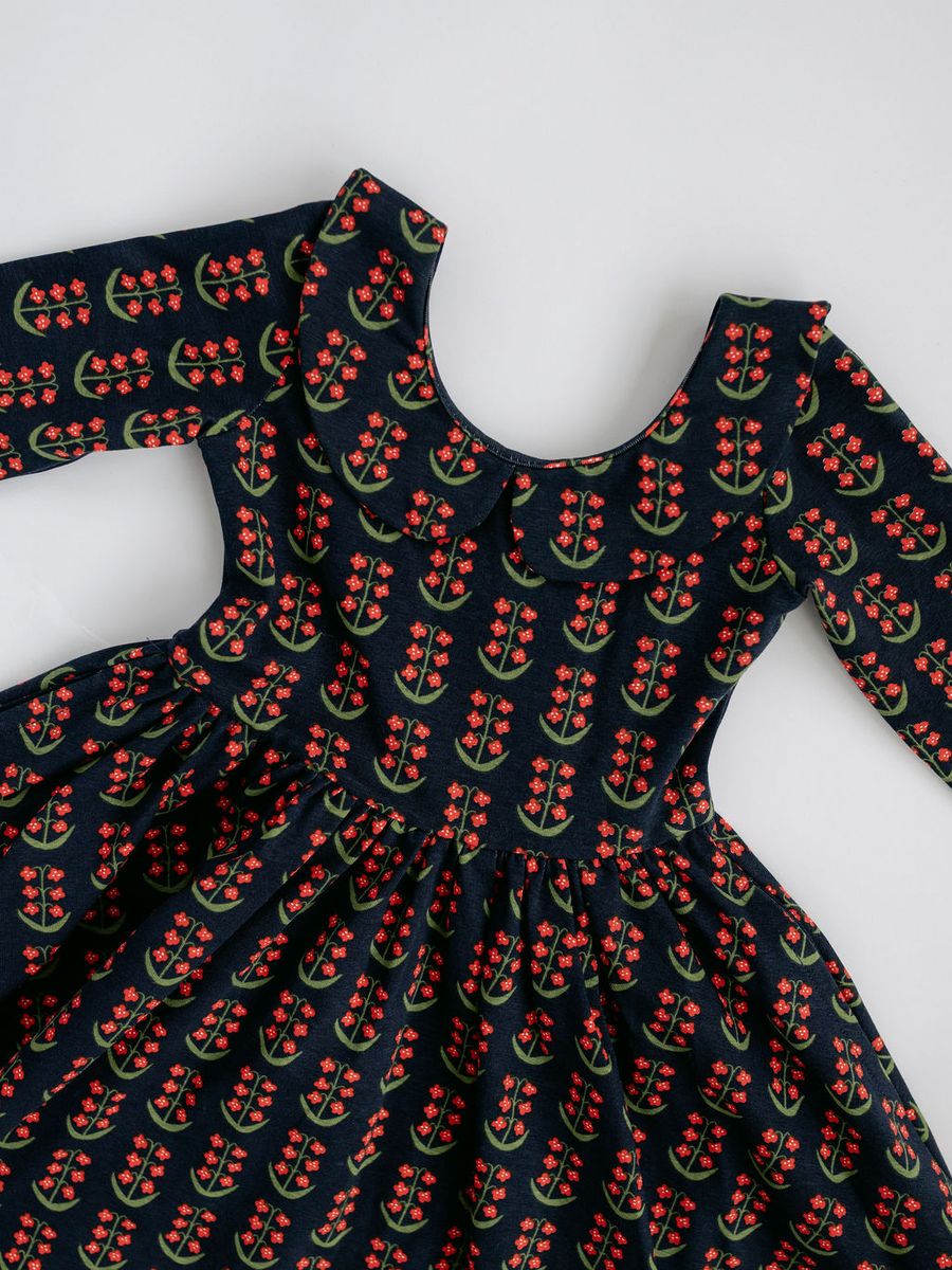 Collared Twirl Dress in Navy Floral