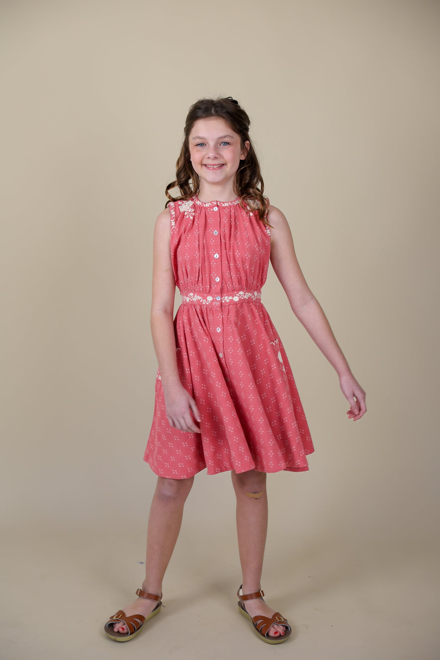 Claudette Coral Dress in Coral Cross Stitch