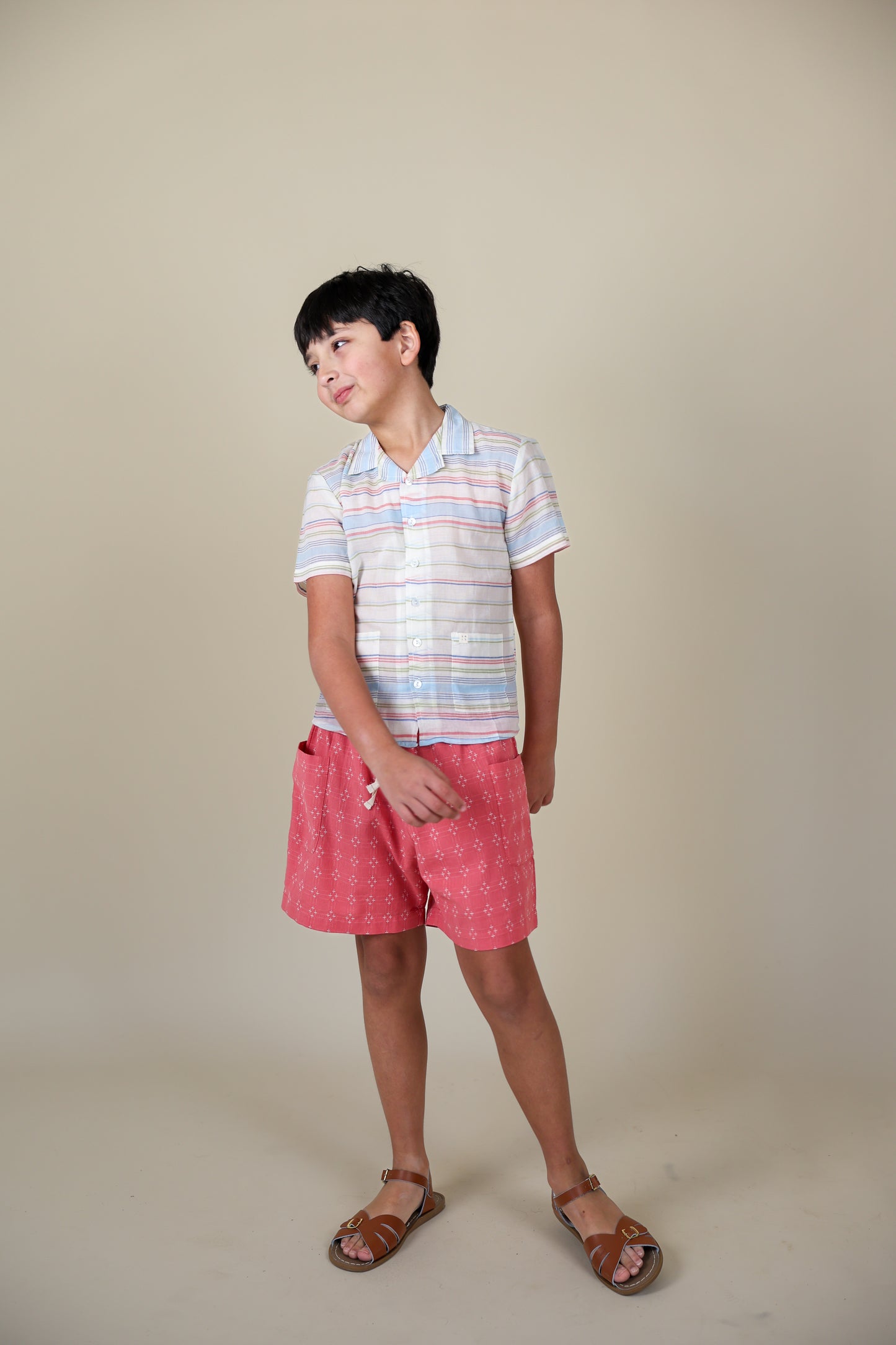 Birch Shorts in Coral Cross Stitch