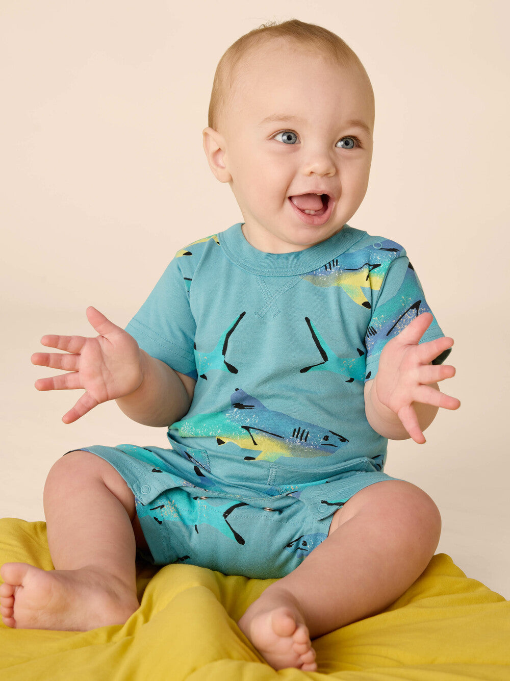 Double Pocket Baby Romper, Painted Shark