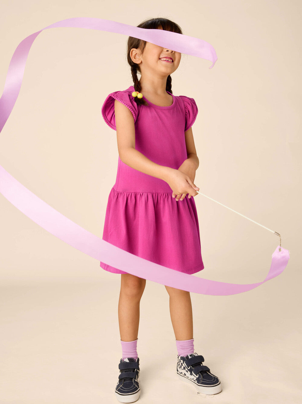 Pom-Pom Flutter Dress, Mulberry