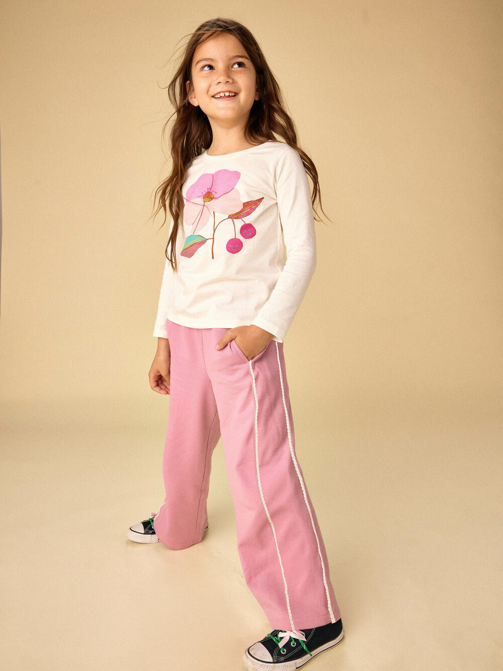Lace Trim Track Pants, Hydrangea