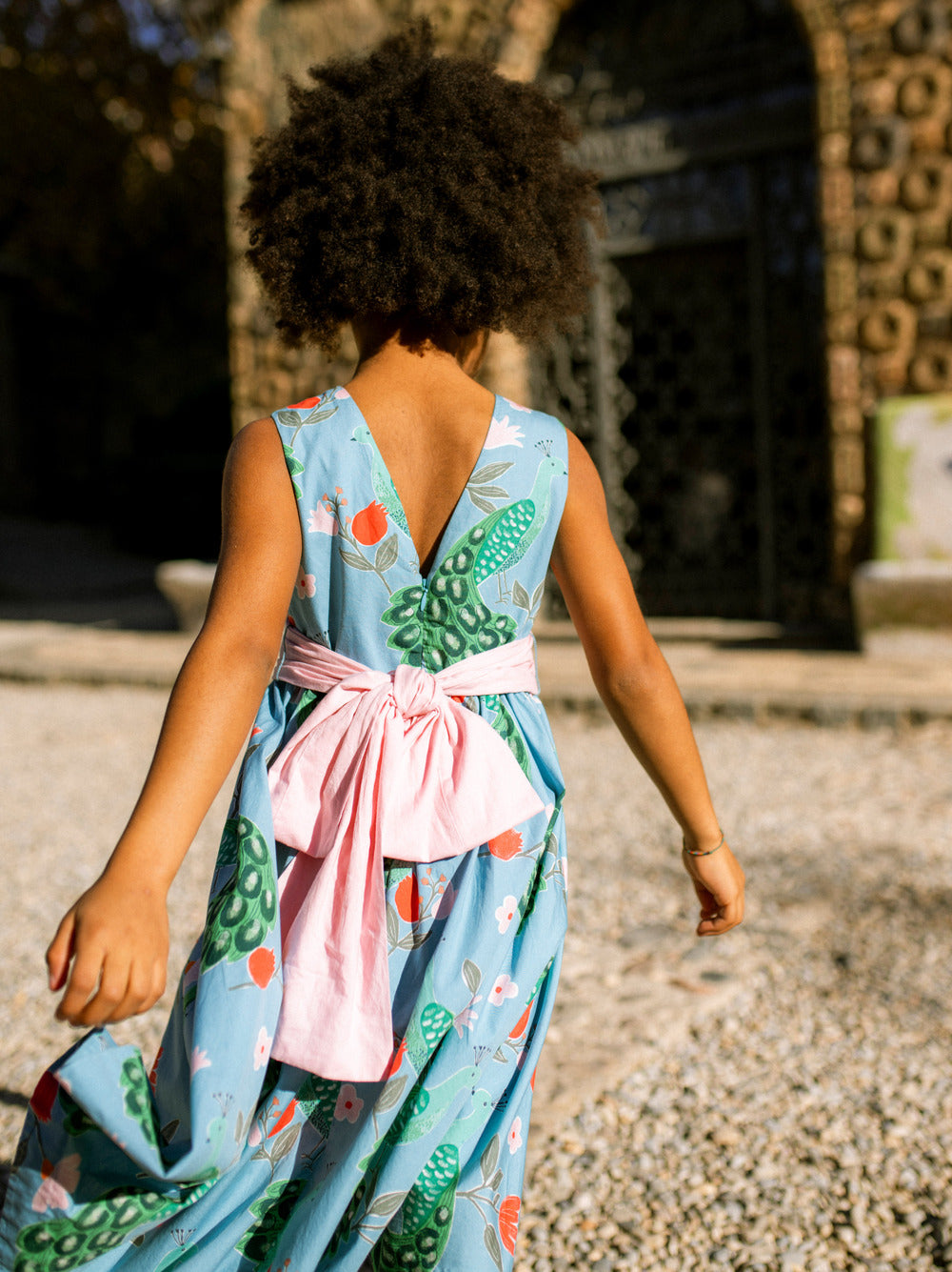 Sleeveless Hi-Lo Sash Dress, Peacock Floral