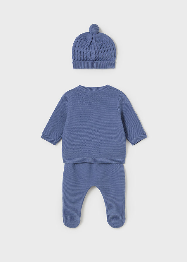 Knit Sweater Set w/Hat, Blue, 2507