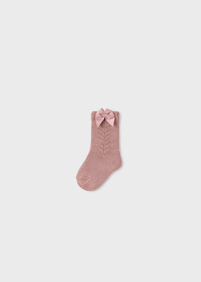 Socks w/Pointelle Detail and Bow, Sparkle Blush