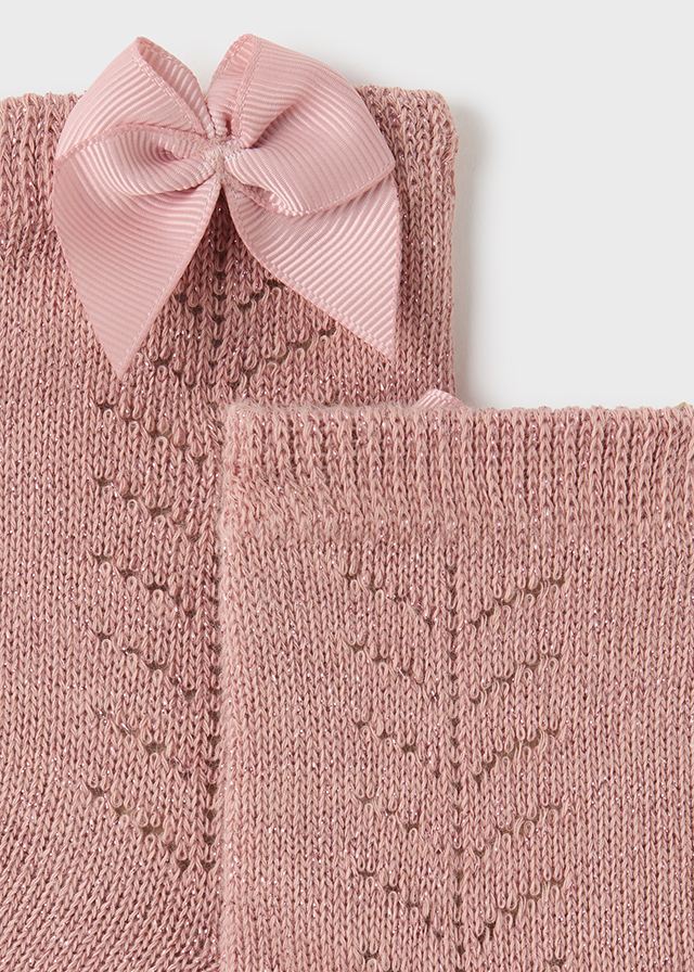 Socks w/Pointelle Detail and Bow, Sparkle Blush
