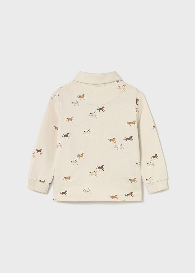 L/S Printed Polo, Horses, 2102