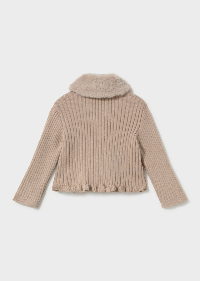 Faux Fur Collar Cardigan, Seed, 2386