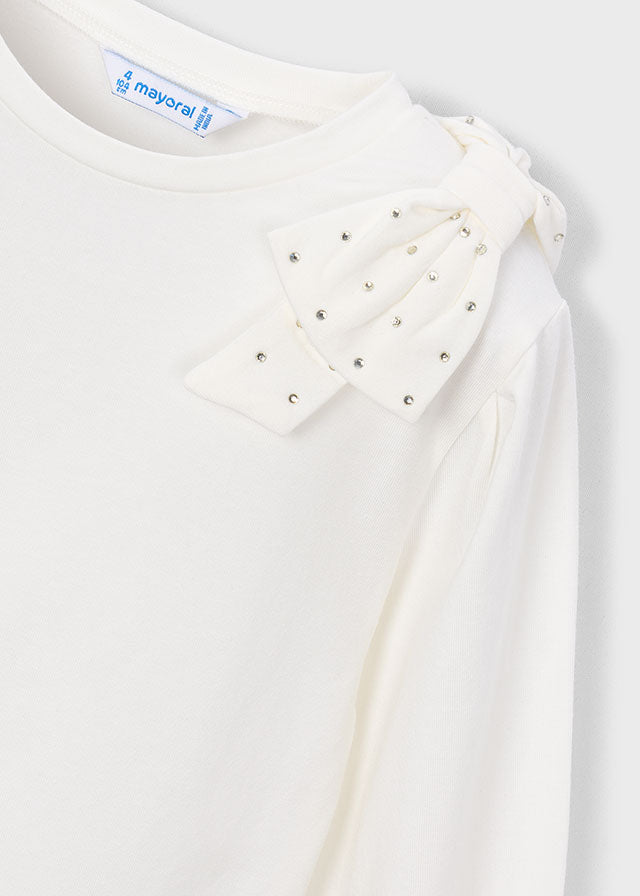 L/S Sparkle Bow Blouse, Natural, 4032