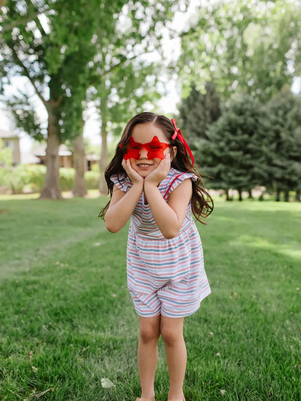 Macie Romper in Patriotic Stripe