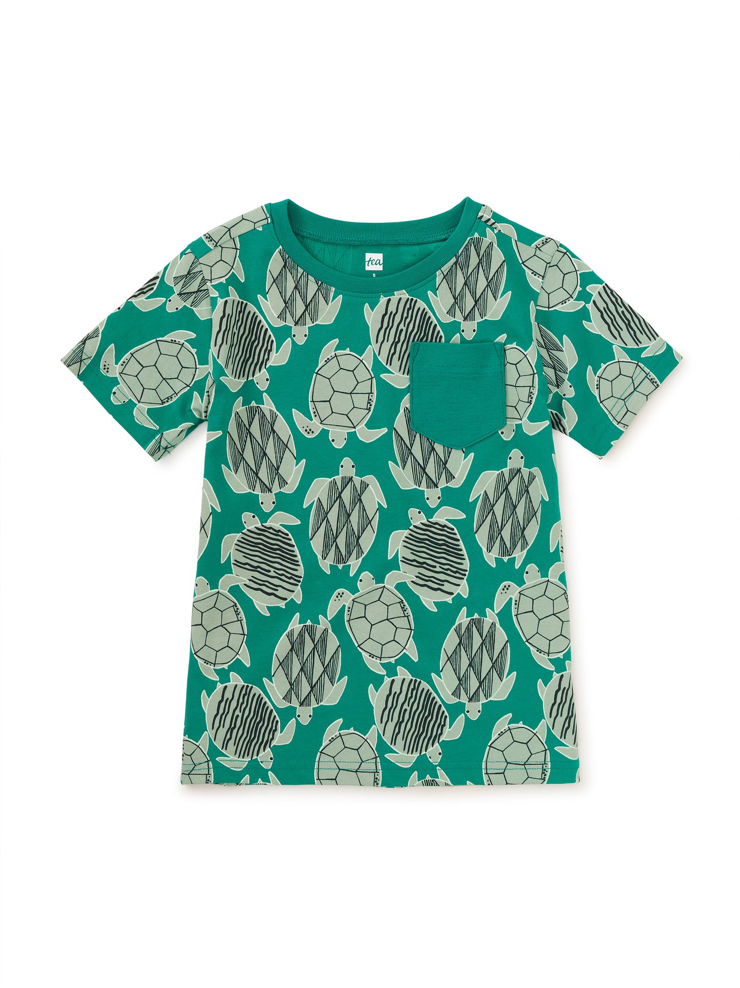 S/S Printed Pocket Tee, Tiled Turtles