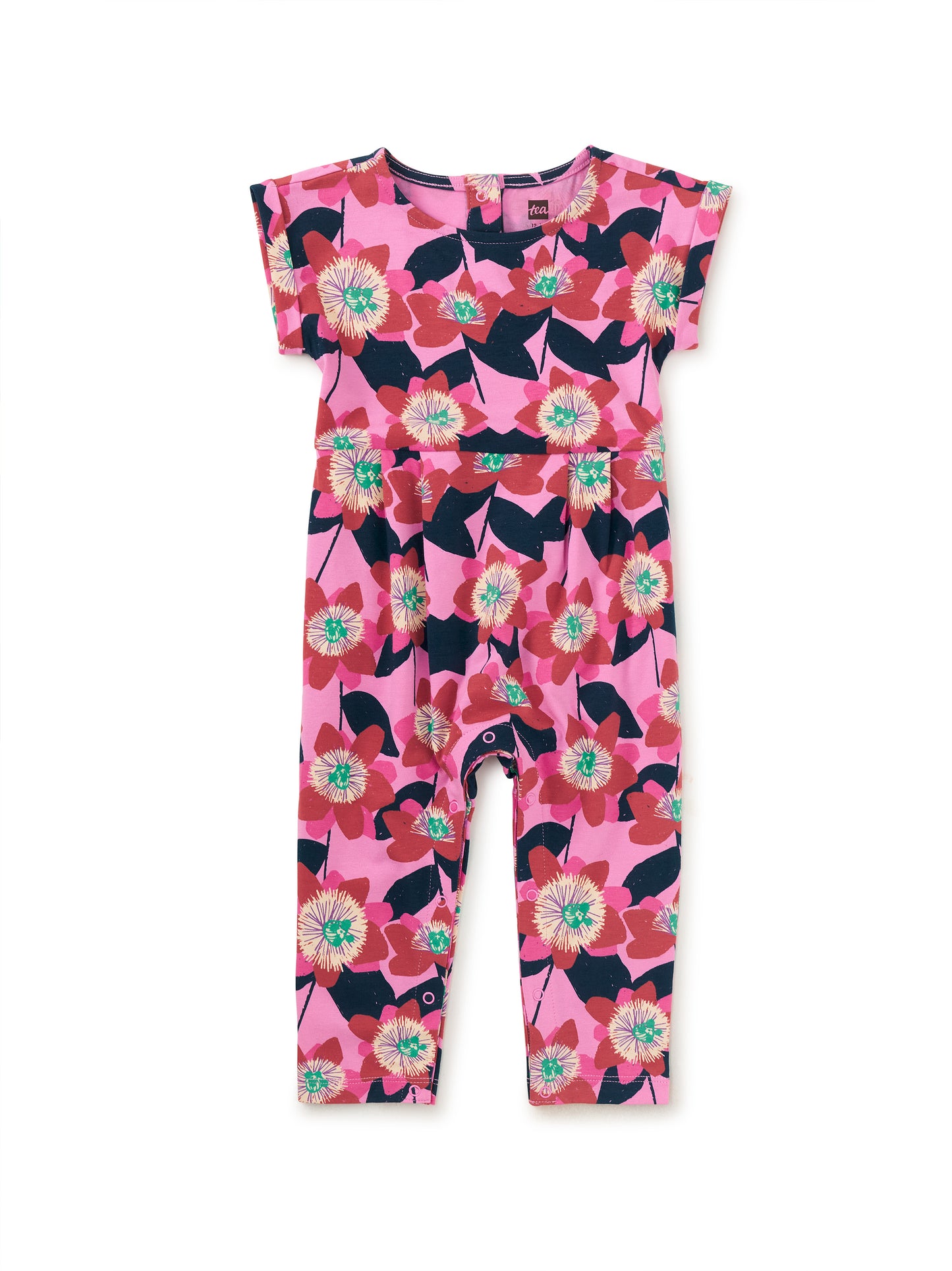 Cuff Sleeve Baby Romper, Passion Flower