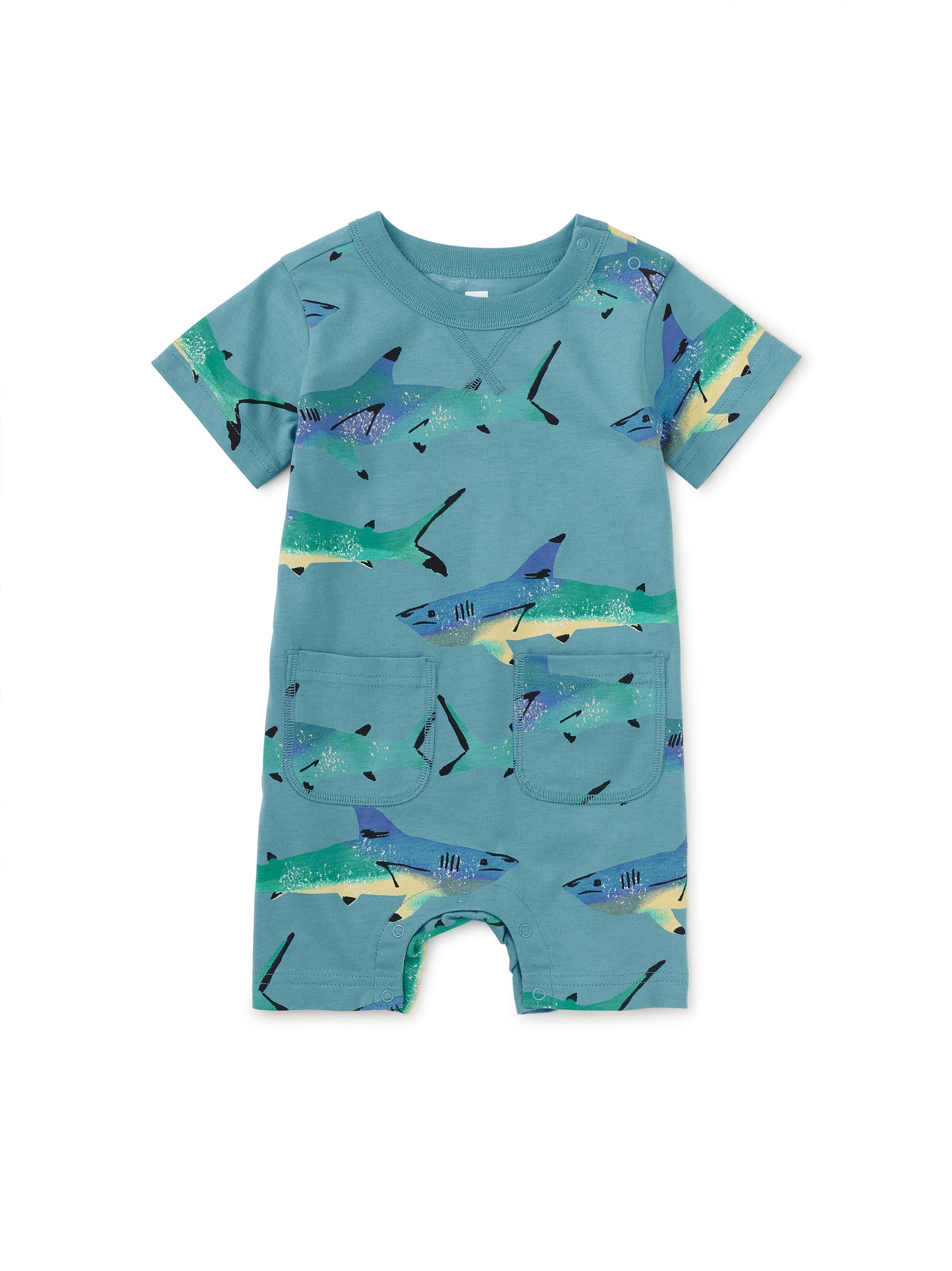 Double Pocket Baby Romper, Painted Shark