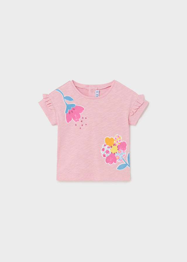 Pink S/S Printed Tee w/Printed Flowers, 1008