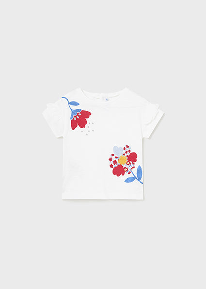 S/S Printed Tee, White w/Flowers, 1008