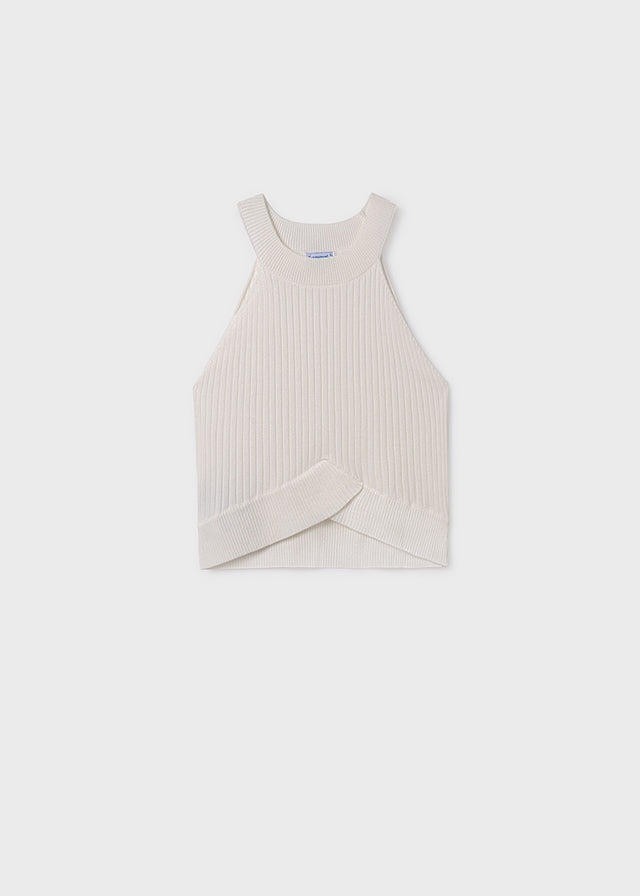 Rib Knit Halter Top, Natural, 6023