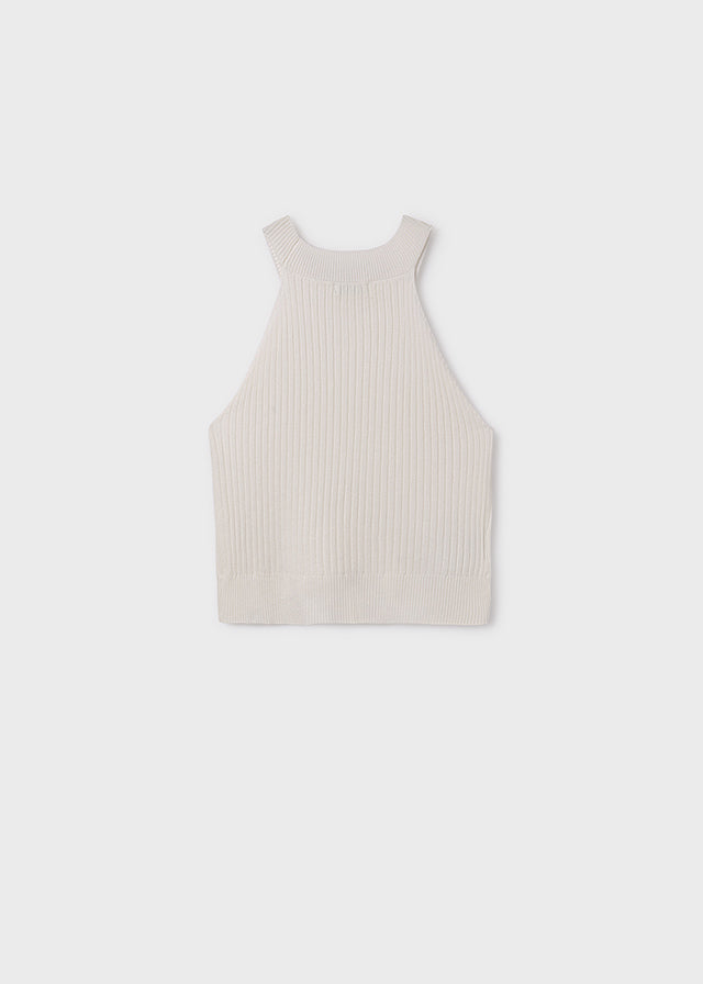 Rib Knit Halter Top, Natural, 6023