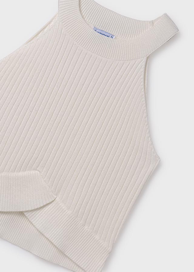 Rib Knit Halter Top, Natural, 6023
