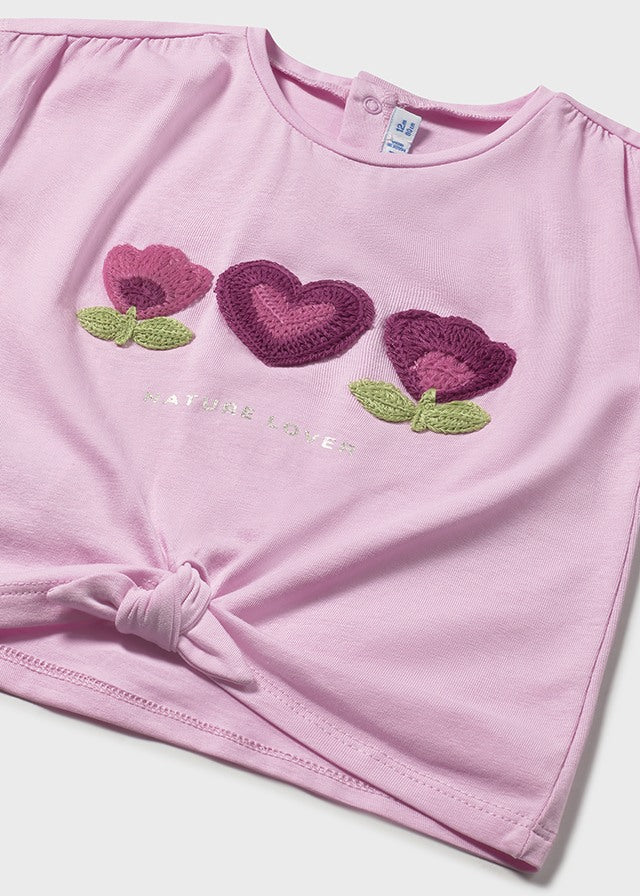 S/S Heart Flower Tee, Mauve, 1046