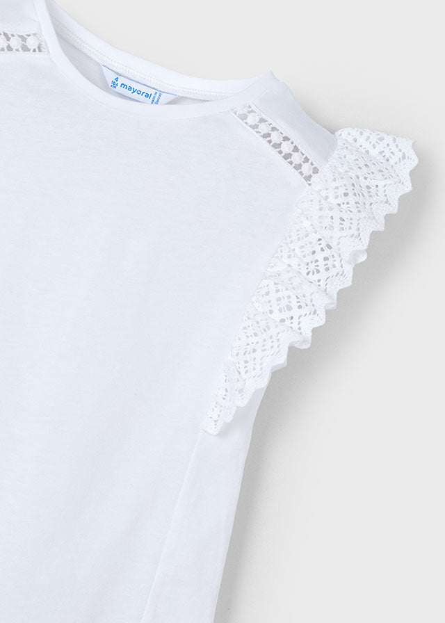 S/S Crochet Tee, White, 3010