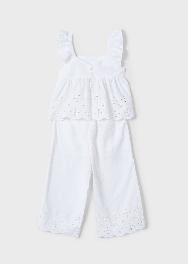 White Eyelet Pants Set, 3561