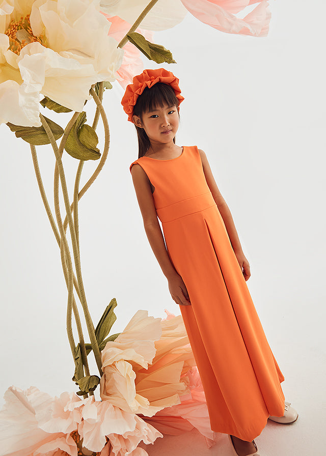Crepe Jumpsuit with Bow, Persimmon
