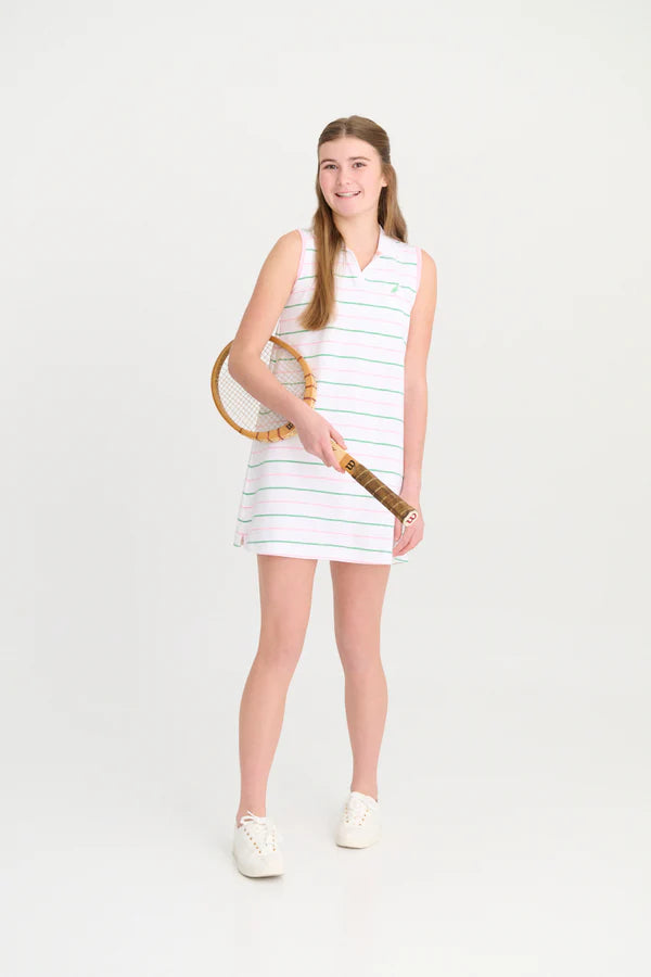 Sleeveless Maude's Polo Dress, Tradd Street Stripe/Pier Party Pink