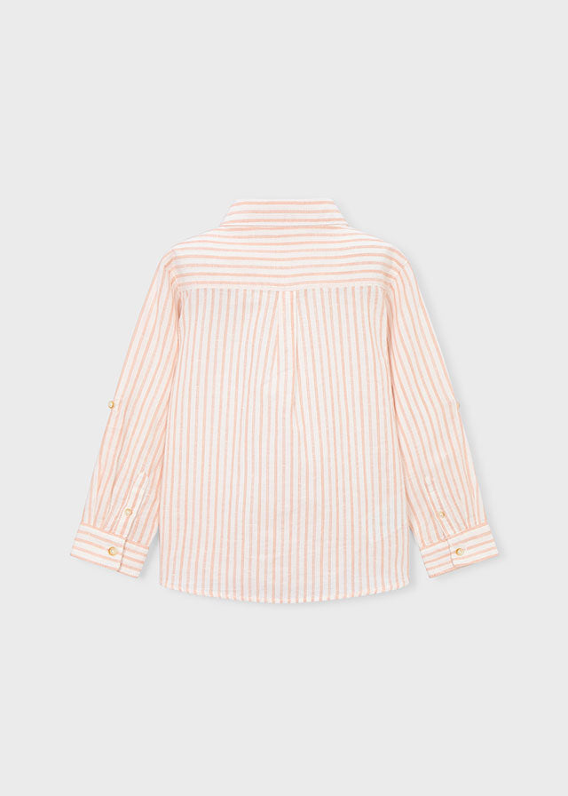 L/S Linen Shirt, Peach Stripe, 3119