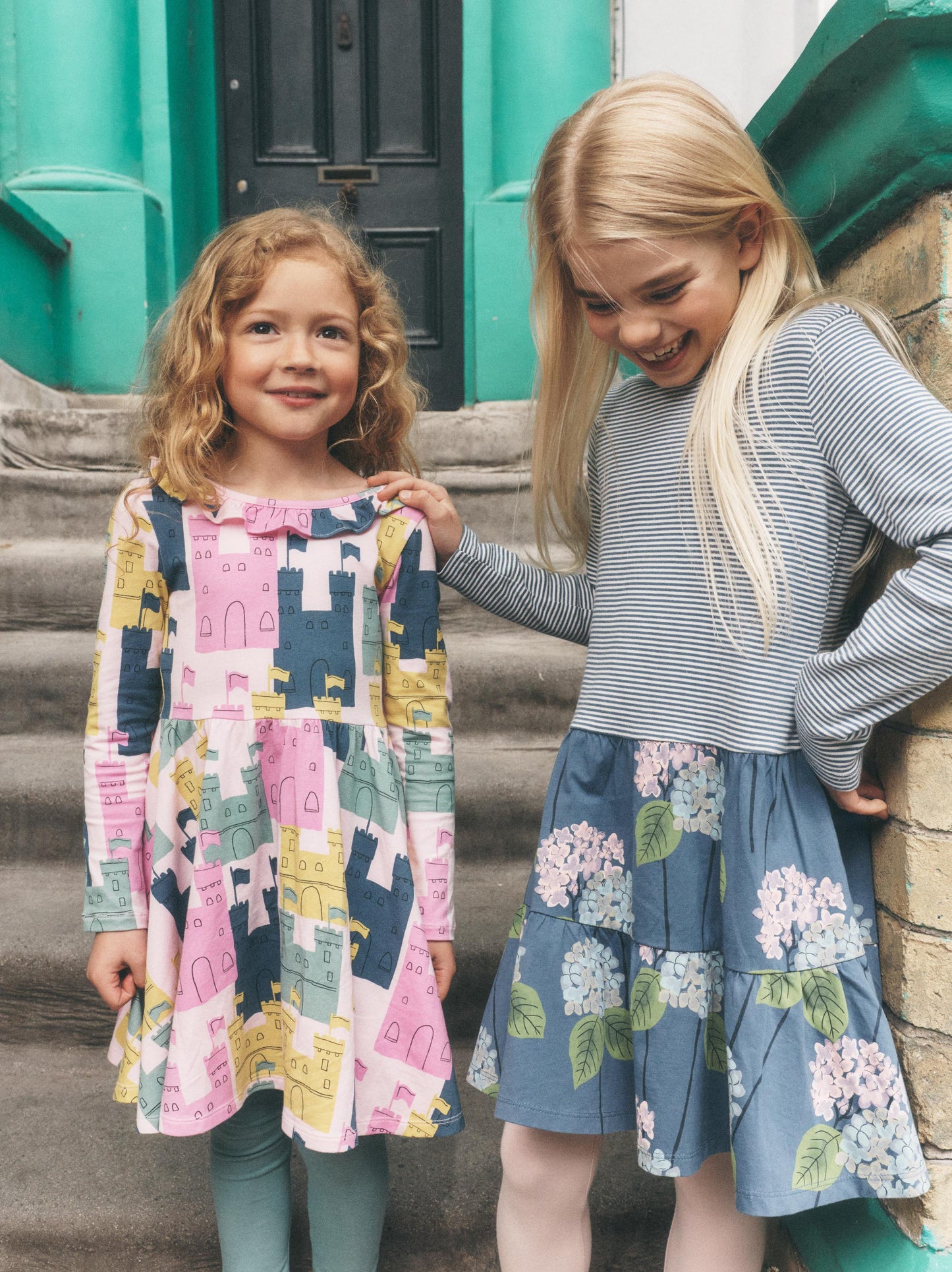 L/S Tiered Skirted Twirl Dress, Cornwall Hydrangeas