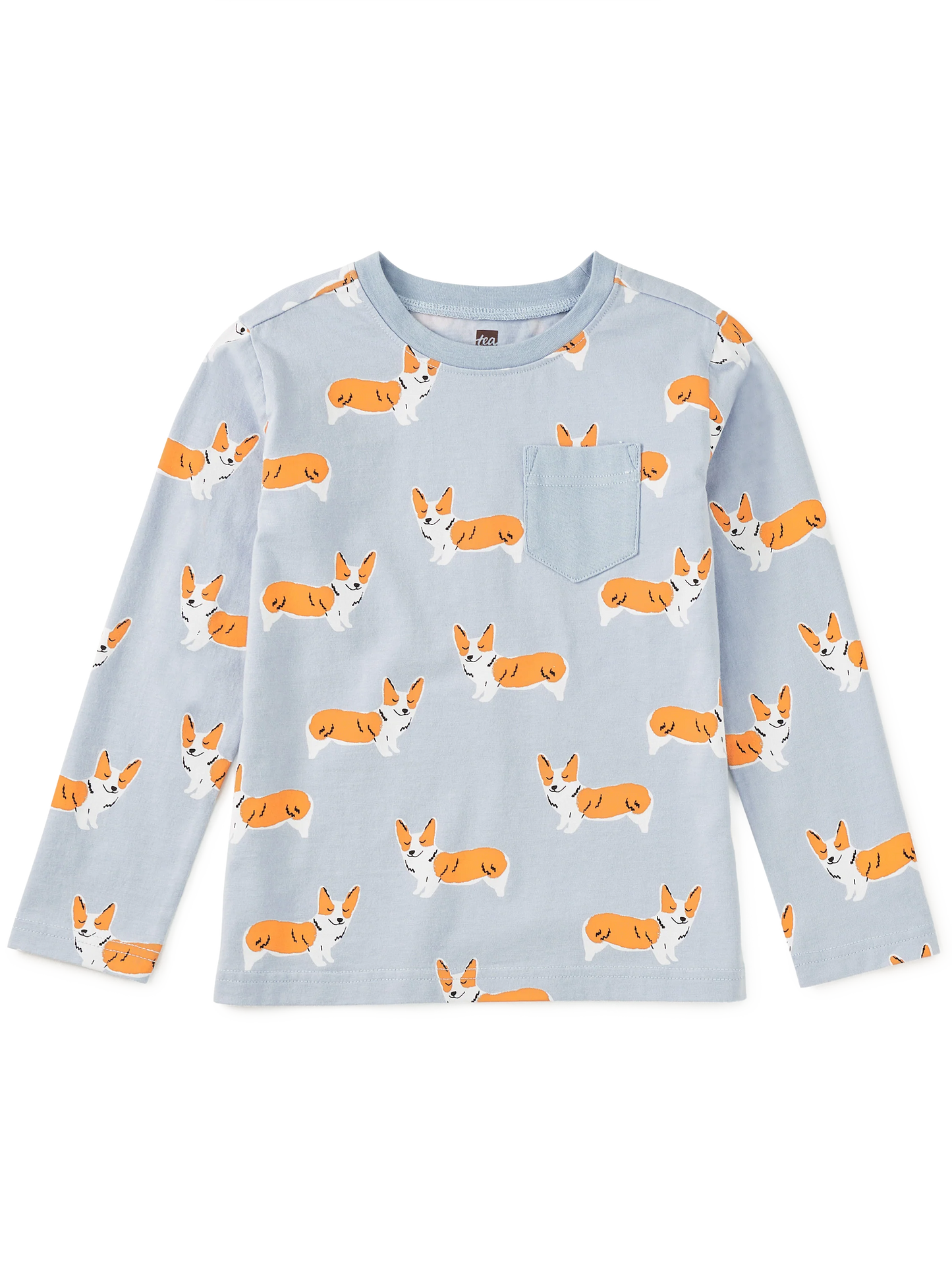 L/S Printed Pocket Tee, Cutie Corgis