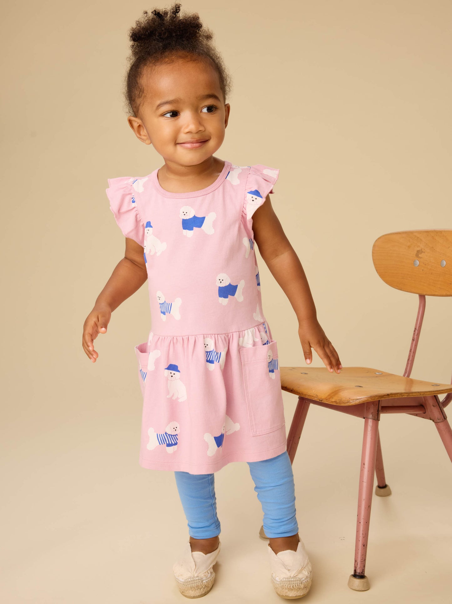 Flutter Sleeve Pocket Dress, Spanish Water Dog