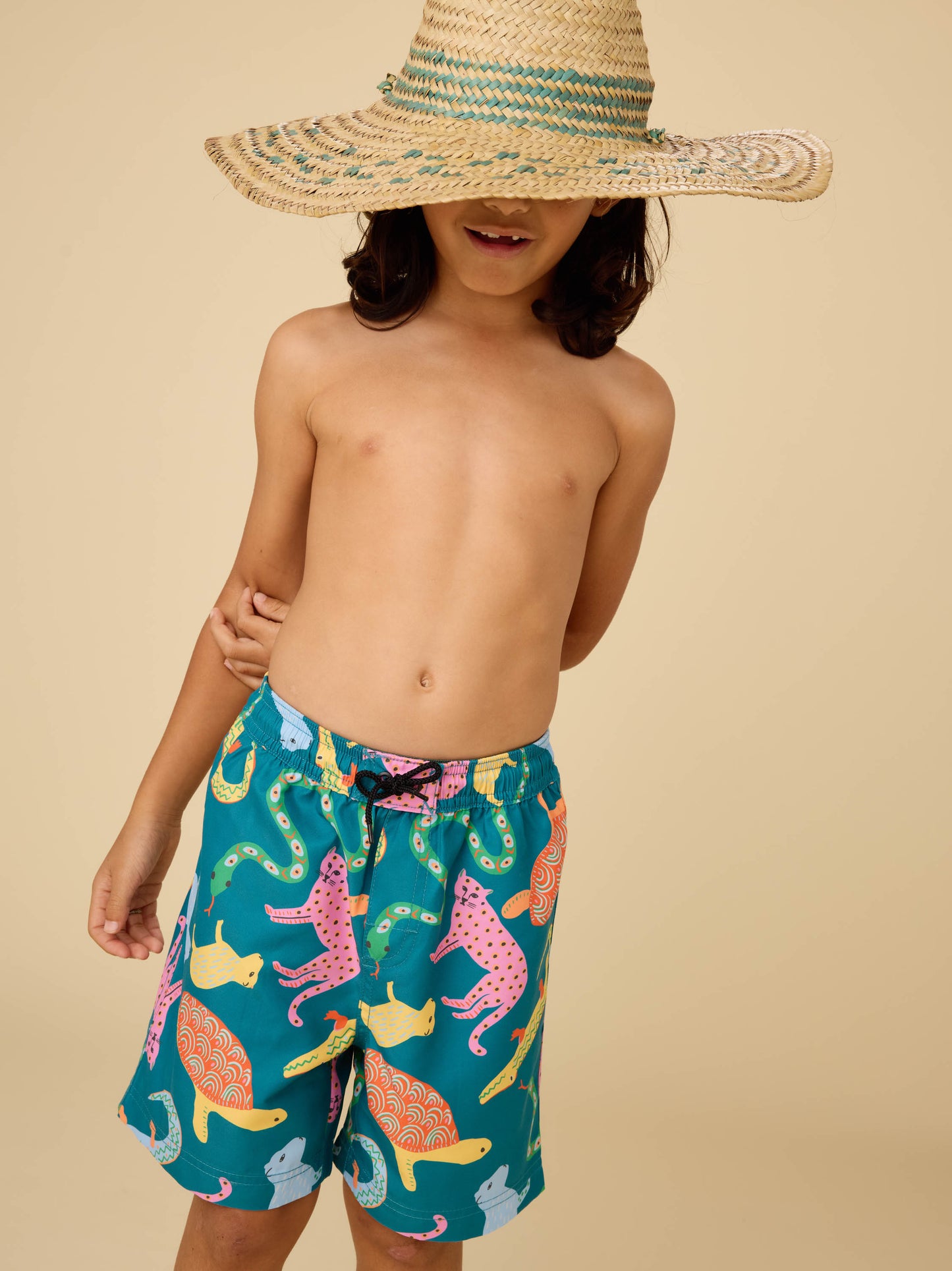 Mid-Length Swim Trunks, Brazilian Folk Animals