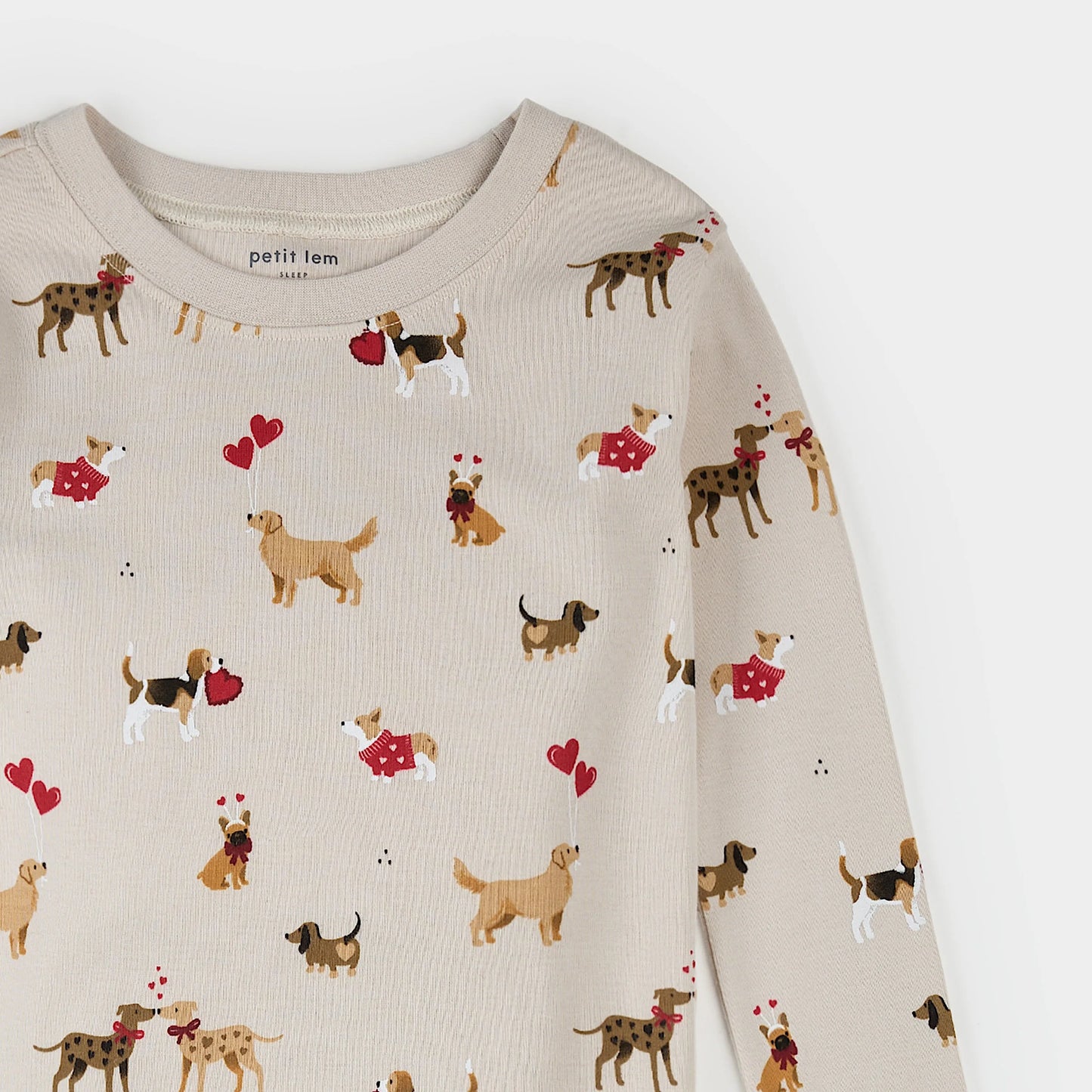 L/S Pajama Set, Puppy Love on Beige