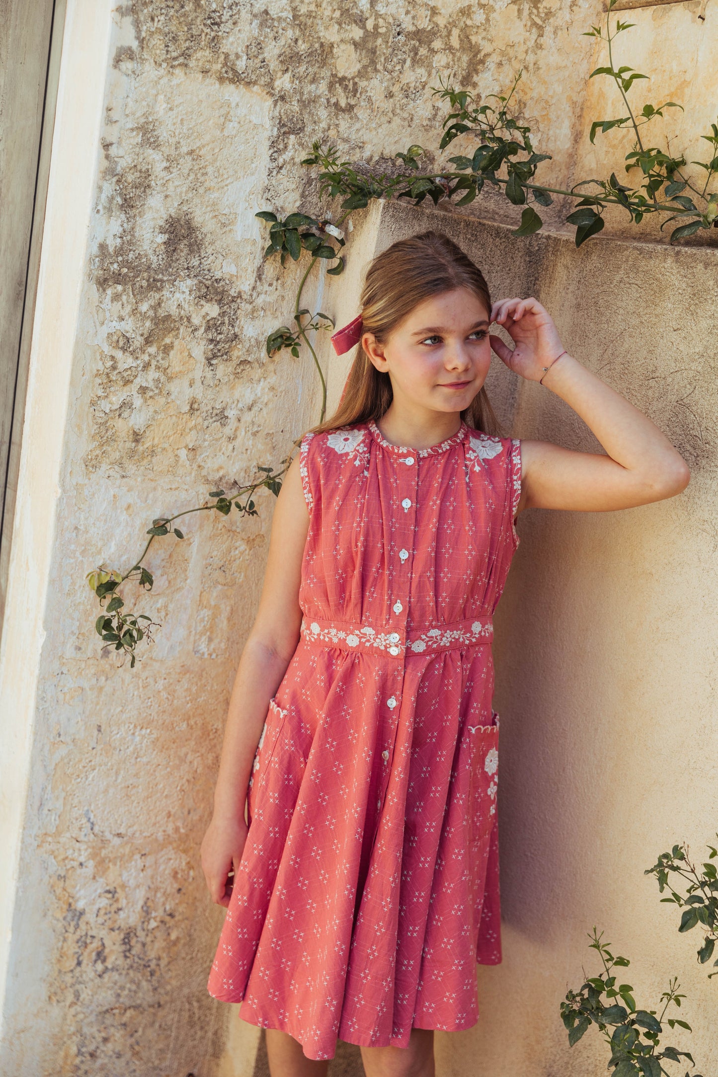 Claudette Coral Dress in Coral Cross Stitch