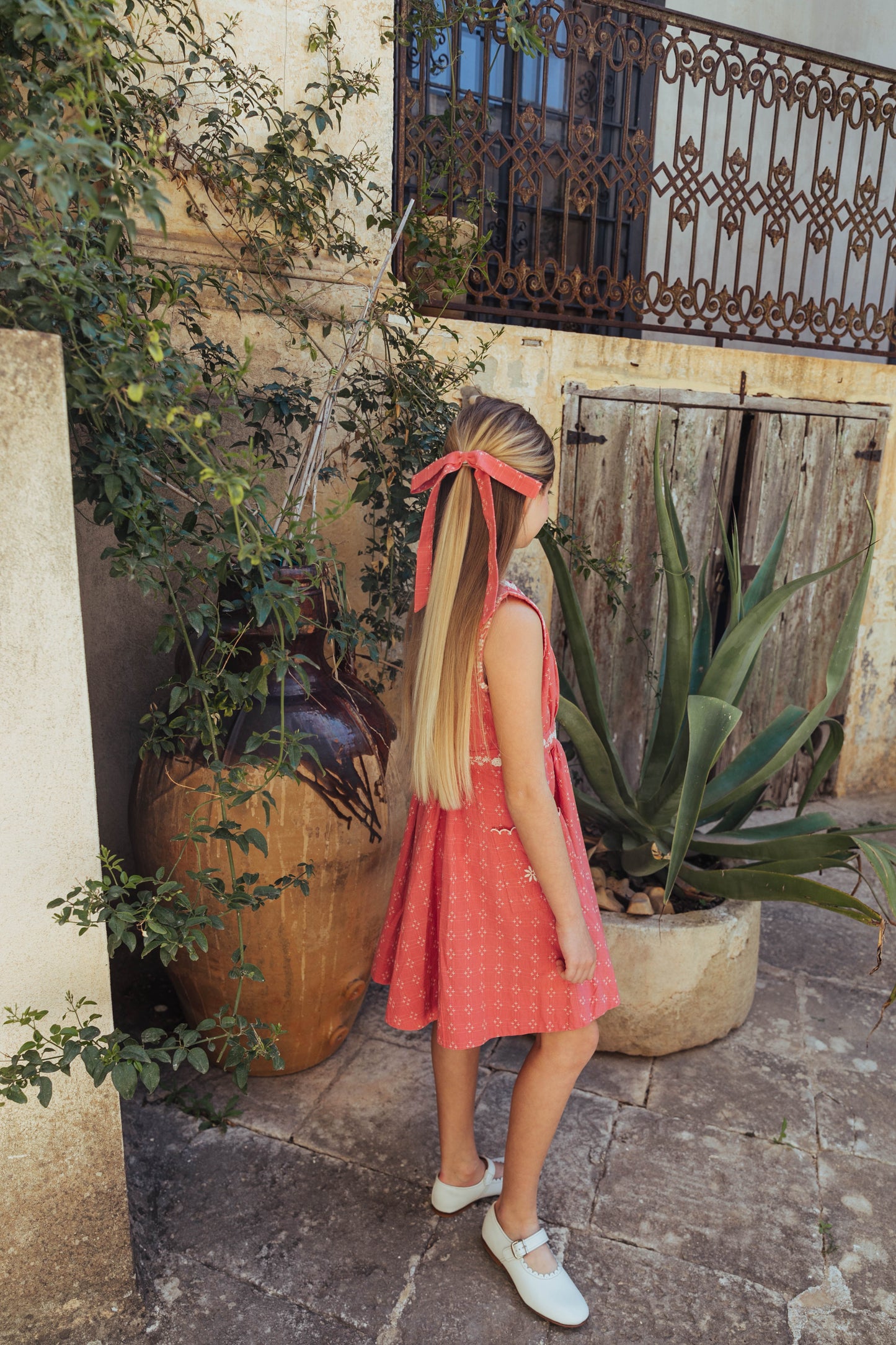 Claudette Coral Dress in Coral Cross Stitch