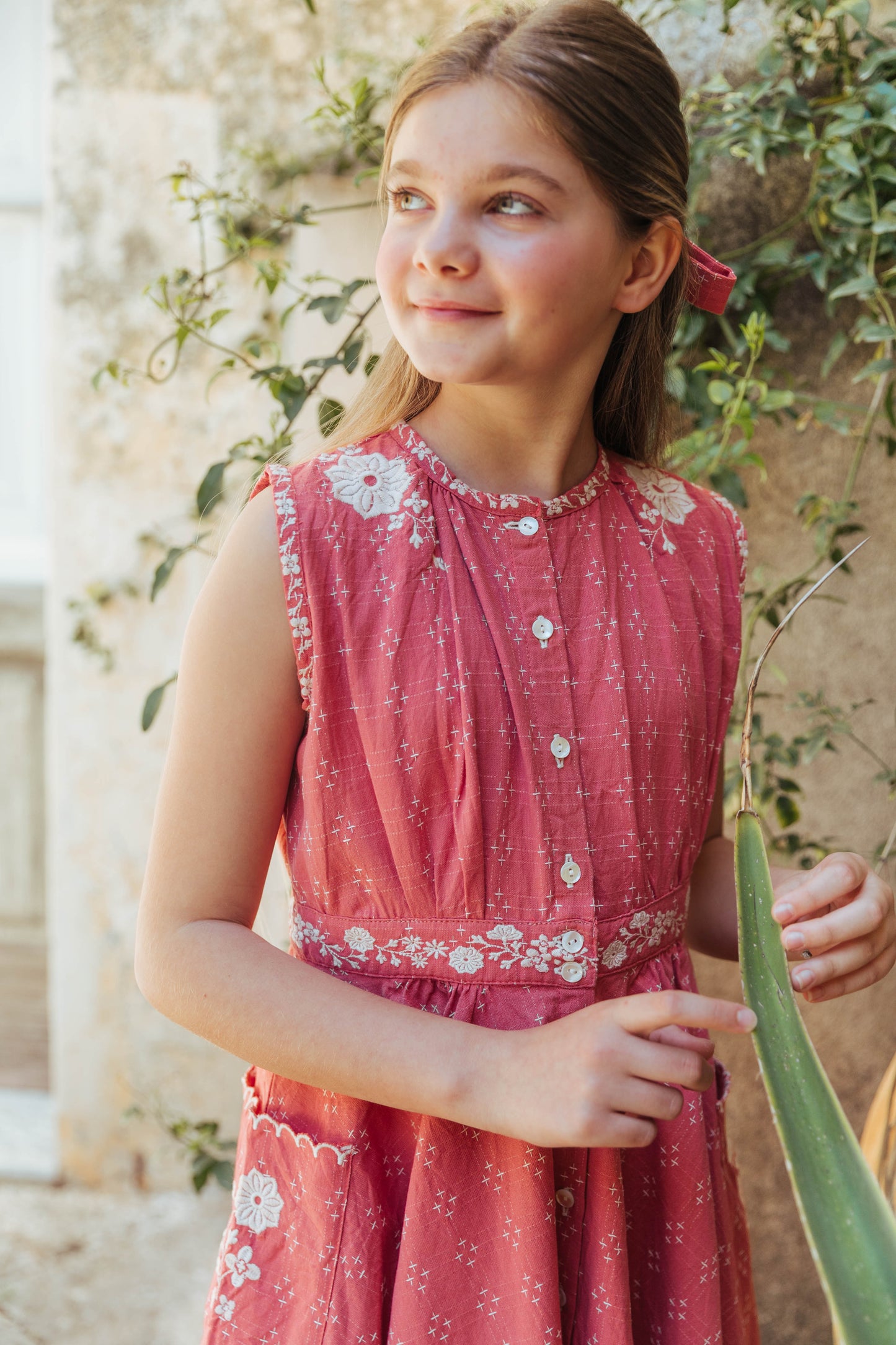 Claudette Coral Dress in Coral Cross Stitch