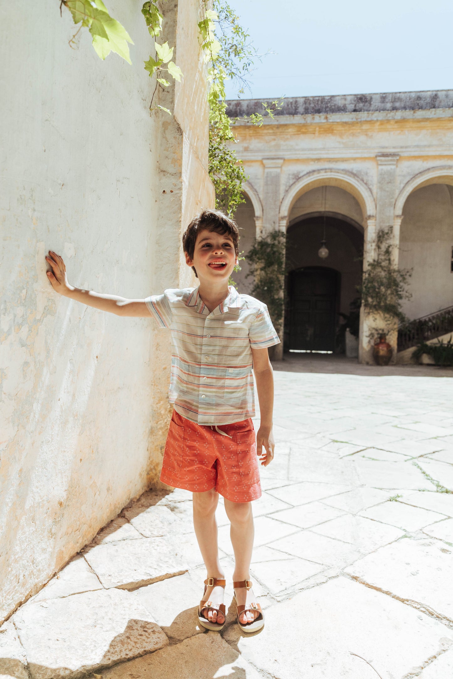 Birch Shorts in Coral Cross Stitch