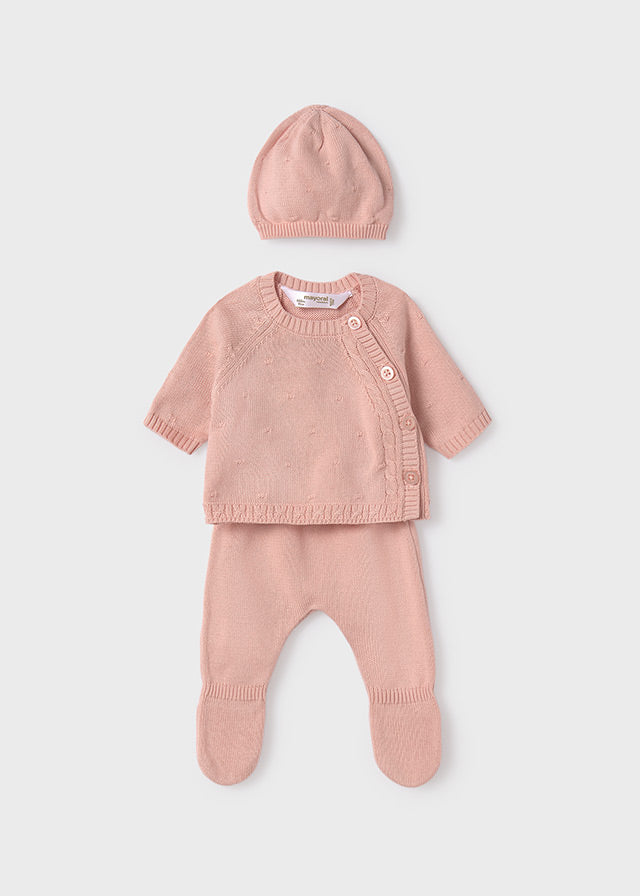 Knit Sweater, Pants, and Hat Set, Pink, 19361