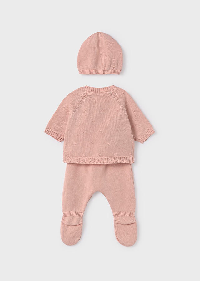 Knit Sweater, Pants, and Hat Set, Pink, 19361