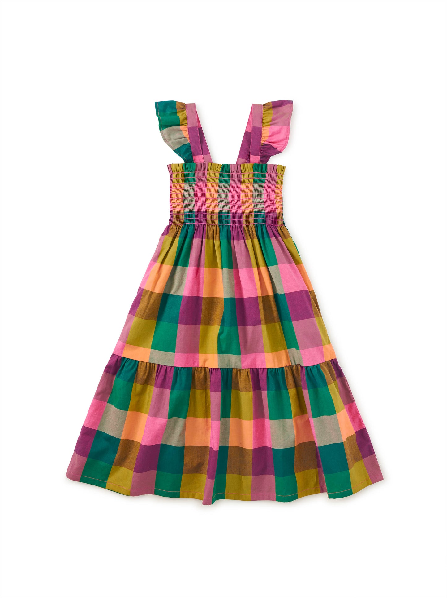 Smocked Flutter Sleeve Dress, Barcelona Plaid