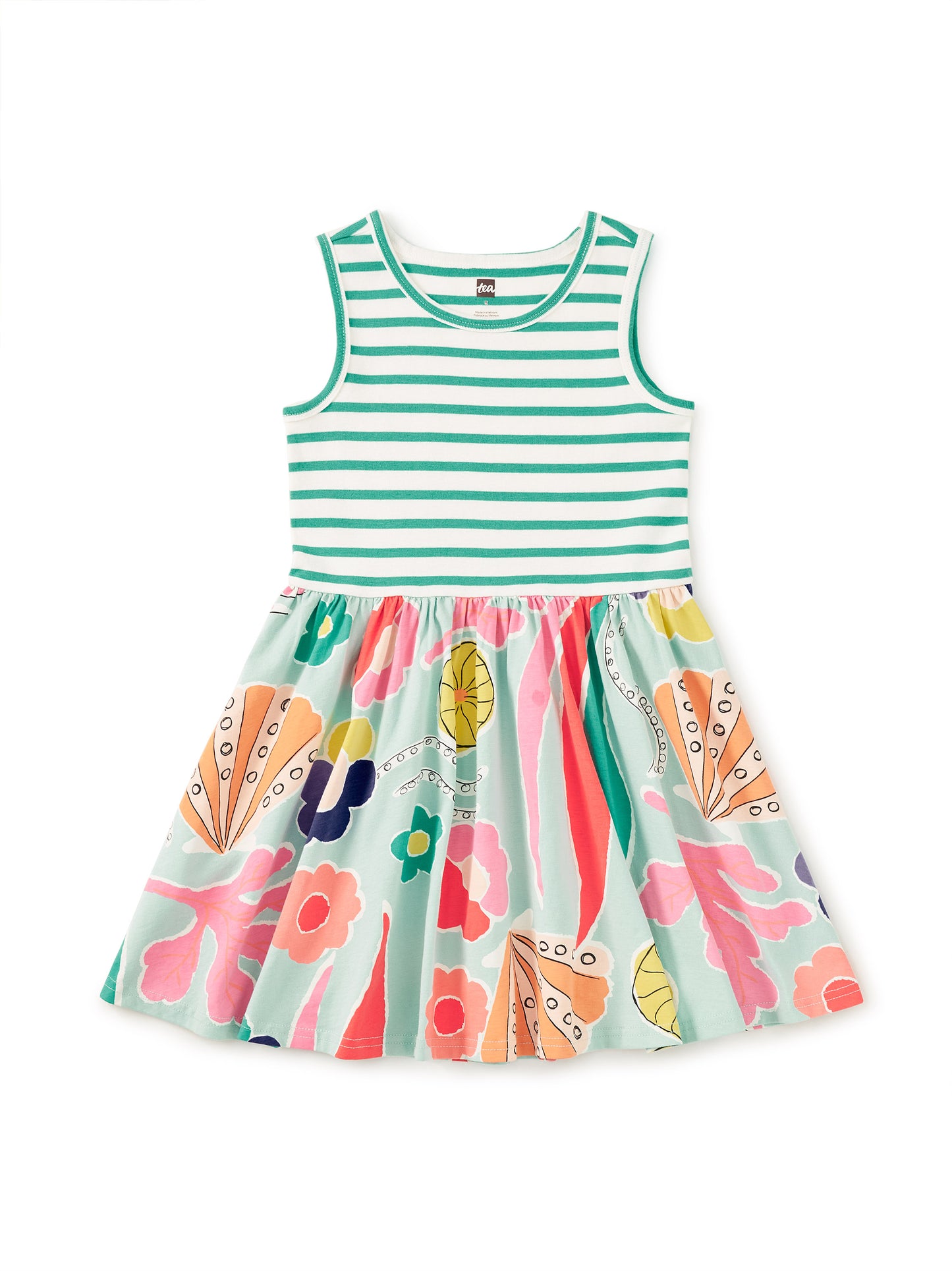 Print Mix Tank Skirted Dress, Sea Floral