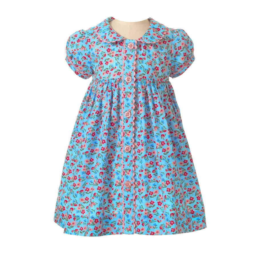 Button Front Dress, Blue Floral