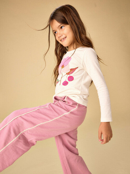 Lace Trim Track Pants, Hydrangea
