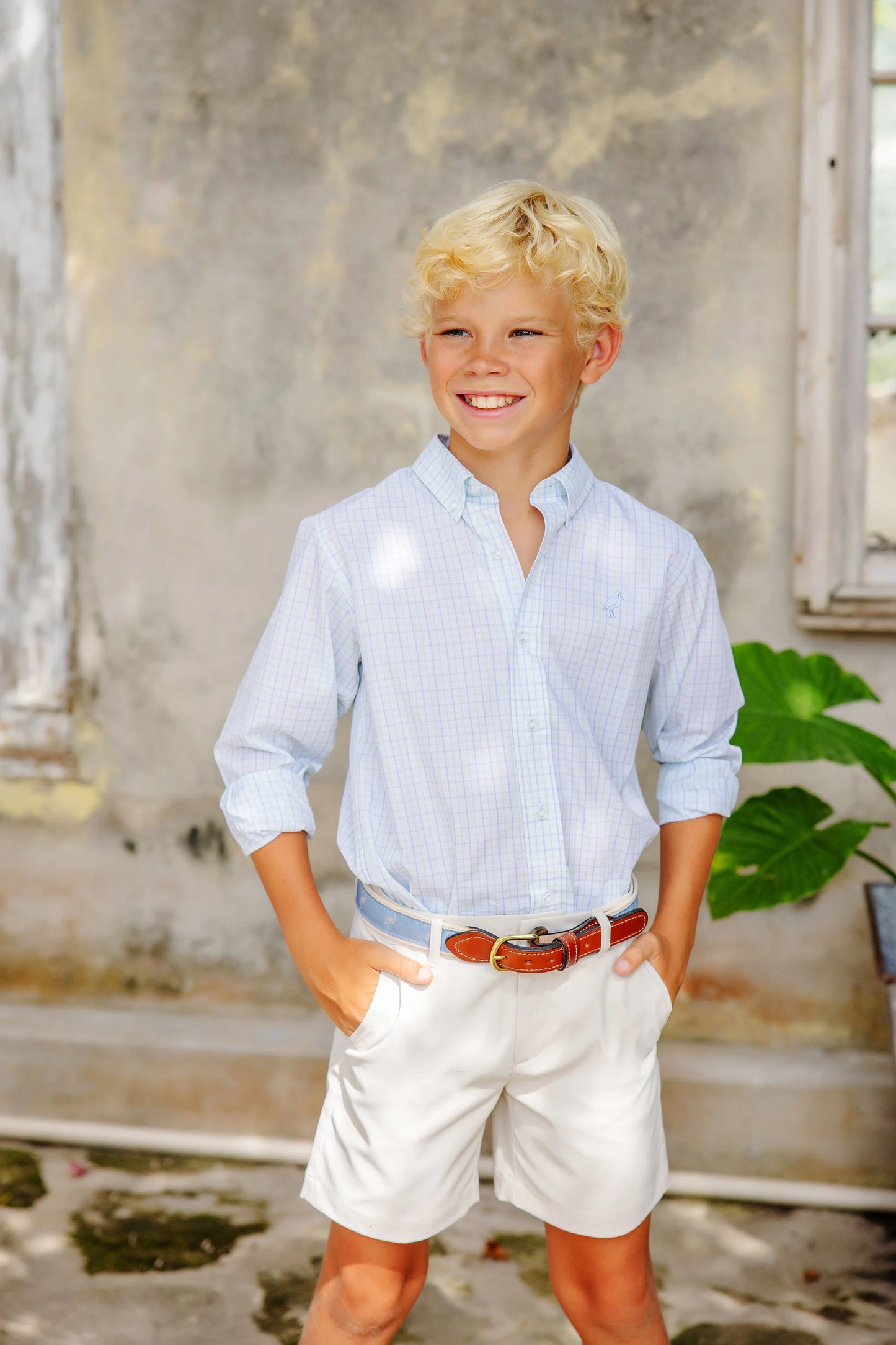 Dean's List Dress Shirt, Seafoam/Blue Windowpane