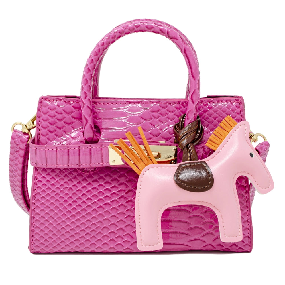 Crocodile Pony Handbag, Hot Pink