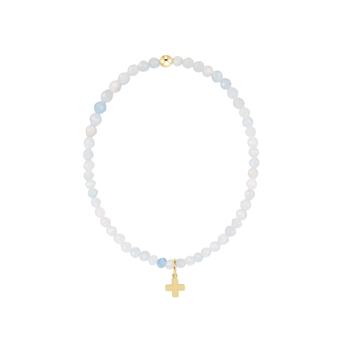 Classic Aquamarine 3mm Bracelet - Signature Cross Gold Charm