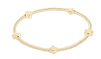 EGirl Signature Cross Small Gold Pattern 2mm Bead Bracelet - Gold