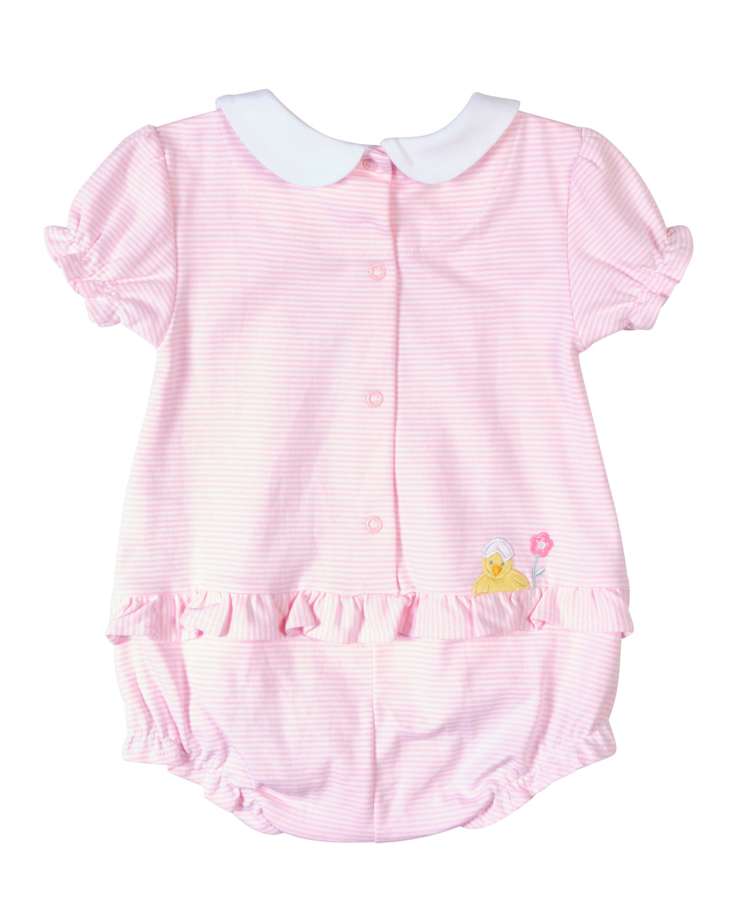 Stripe Knit Romper w/Flowers and Chick