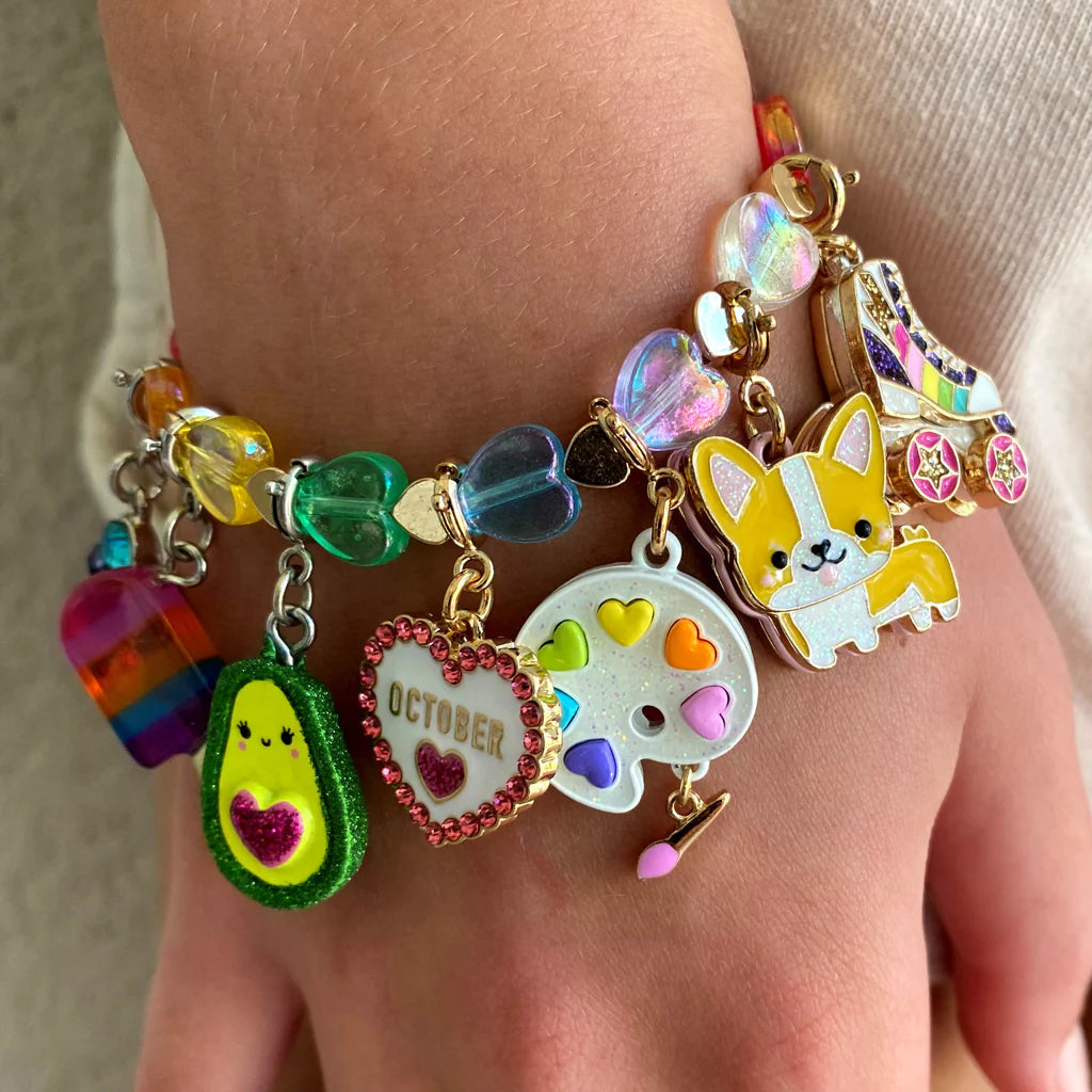 Gold Rainbow Heart Stretch Bead Bracelet