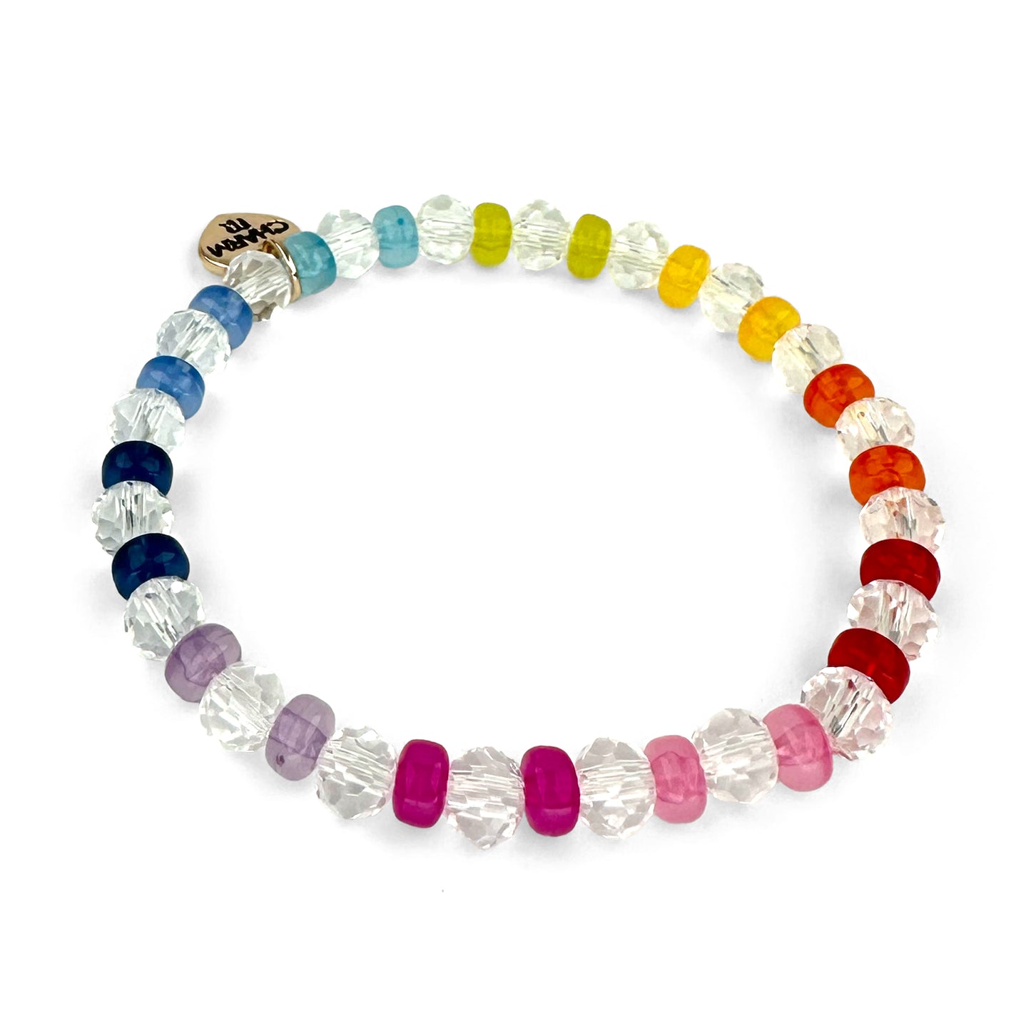 Faceted Clear Rainbow Stretch Bead Bracelet